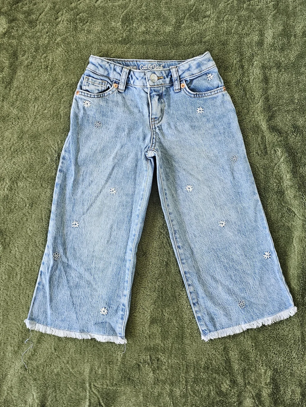 Cat & Jack Girls Wide-Leg Jeans Set Of 2 Embroidered Accents Adjustable Waist